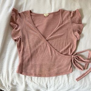 Short sleeve pink tie detail shirt